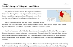 Print <i>Maria's Story: A Village of Land Mines</i> reading comprehension.