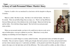 Print <i>A Story of Anti-Personnel Mines: Maria's Story</i> reading comprehension.