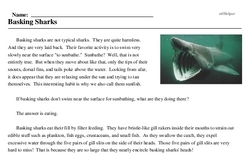 Print <i>Basking Sharks</i> reading comprehension.