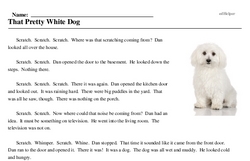 Print <i>That Pretty White Dog</i> reading comprehension.