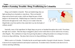 Print <i>Pablo's Farming Trouble: Drug Trafficking in Colombia</i> reading comprehension.