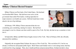 Print <i>Hillary Clinton Elected Senator</i> reading comprehension.