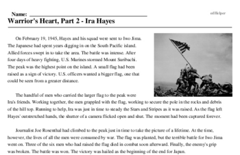 Print <i>Warrior's Heart, Part 2 - Ira Hayes</i> reading comprehension.