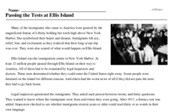 Print <i>Passing the Tests at Ellis Island</i> reading comprehension.