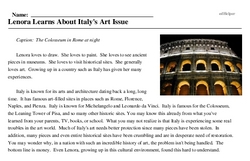 Print <i>Lenora Learns About Italy's Art Issue</i> reading comprehension.