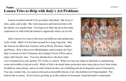 Print <i>Lenora Tries to Help with Italy's Art Problems</i> reading comprehension.