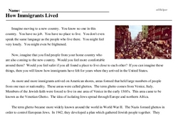 Print <i>How Immigrants Lived</i> reading comprehension.