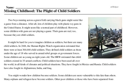 Print <i>Missing Childhood: The Plight of Child Soldiers</i> reading comprehension.