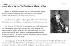 Print <i>Anna Marie Jarvis: The Mother of Mother's Day</i> reading comprehension.