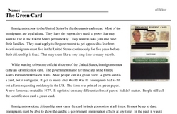 Print <i>The Green Card</i> reading comprehension.