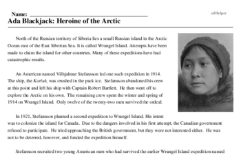 Print <i>Ada Blackjack: Heroine of the Arctic</i> reading comprehension.