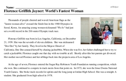 Print <i>Florence Griffith Joyner: World's Fastest Woman</i> reading comprehension.