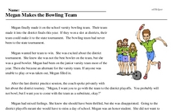 Print <i>Megan Makes the Bowling Team</i> reading comprehension.