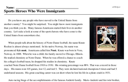 Print <i>Sports Heroes Who Were Immigrants</i> reading comprehension.