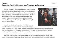 Print <i>Samantha Reed Smith, America's Youngest Ambassador</i> reading comprehension.