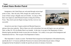 Print <i>United States Border Patrol</i> reading comprehension.