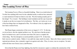 Print <i>The Leaning Tower of Pisa</i> reading comprehension.