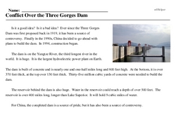 Print <i>Conflict Over the Three Gorges Dam</i> reading comprehension.