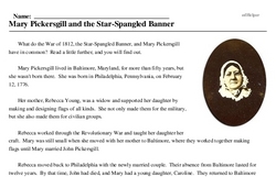 Print <i>Mary Pickersgill and the Star-Spangled Banner</i> reading comprehension.