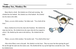 Print <i>Monkey See, Monkey Do</i> reading comprehension.