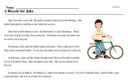 Print <i>A Bicycle for Jake</i> reading comprehension.