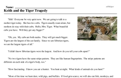 Print <i>Keith and the Tiger Tragedy</i> reading comprehension.