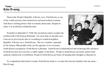 Print <i>Kim Il-sung</i> reading comprehension.