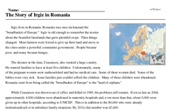 Print <i>The Story of Irgiz in Romania</i> reading comprehension.