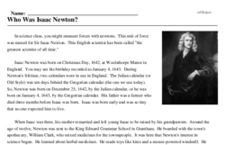 Print <i>Who Was Isaac Newton?</i> reading comprehension.