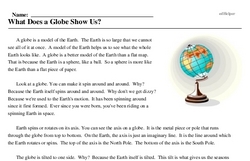Print <i>What Does a Globe Show Us?</i> reading comprehension.
