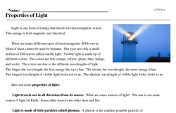 Print <i>Properties of Light</i> reading comprehension.