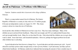 Print <i>Javed in Pakistan: A Problem with Illiteracy</i> reading comprehension.