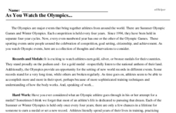 Print <i>As You Watch the Olympics...</i> reading comprehension.