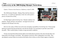 Print <i>Controversy at the 2008 Beijing Olympic Torch Relay</i> reading comprehension.