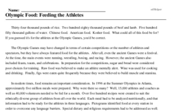 Print <i>Olympic Food: Feeding the Athletes</i> reading comprehension.