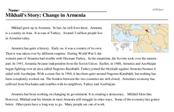 Print <i>Mikhail's Story: Change in Armenia</i> reading comprehension.
