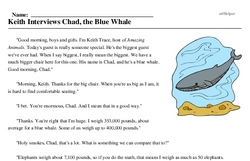 Print <i>Keith Interviews Chad, the Blue Whale</i> reading comprehension.