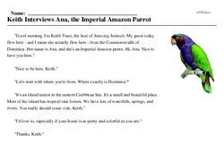 Print <i>Keith Interviews Ana, the Imperial Amazon Parrot</i> reading comprehension.
