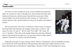Print <i>Taekwondo</i> reading comprehension.