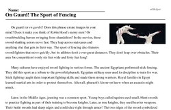 Print <i>On Guard! The Sport of Fencing</i> reading comprehension.