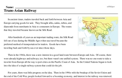 Print <i>Trans-Asian Railway</i> reading comprehension.