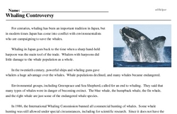 Print <i>Whaling Controversy</i> reading comprehension.