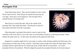 Print <i>Porcupine Fish</i> reading comprehension.