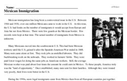 Print <i>Mexican Immigration</i> reading comprehension.