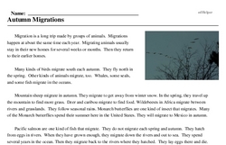 Print <i>Autumn Migrations</i> reading comprehension.