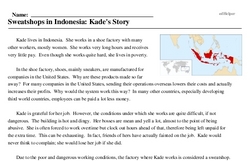 Print <i>Sweatshops in Indonesia: Kade's Story</i> reading comprehension.