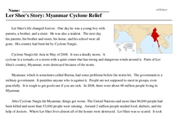 Print <i>Ler Shee's Story: Myanmar Cyclone Relief</i> reading comprehension.
