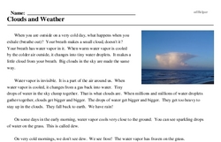 Print <i>Clouds and Weather</i> reading comprehension.