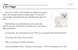Print <i>A New Puppy</i> reading comprehension.