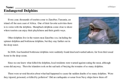 Print <i>Endangered Dolphins</i> reading comprehension.